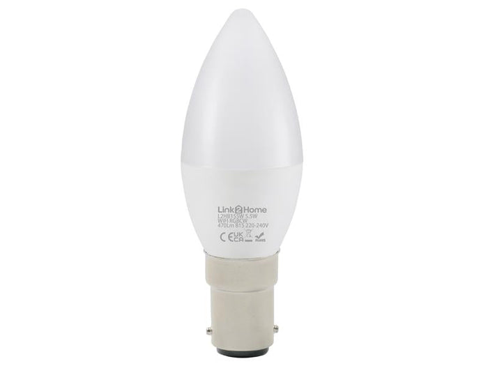 Link2Home  Wi-Fi LED SBC (B15) Opal Candle Dimmable Bulb, White + RGB 470 lm 5.5W