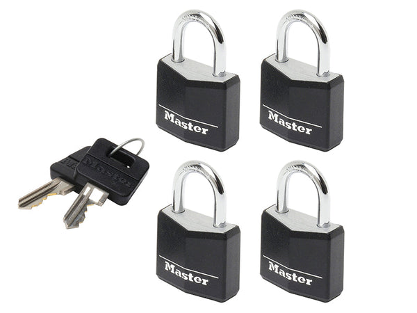 Master Lock Aluminium Black Vinyl Cover 20mm Padlock 3-Pin - Keyed Alike x 4 – – Now available at MTN Shop UK.