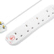 Masterplug Extension Lead 240V 4-Gang 13A White Surge Protected 2m