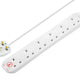 Masterplug Extension Lead 240V 6-Gang 13A White Surge Protected 2m