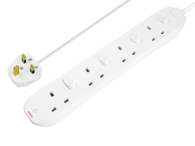Masterplug Extension Lead 240V 4-Gang 13A White Switched 2m – – Now available at MTN Shop UK.