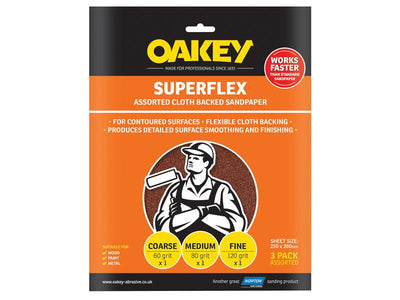 Oakey Superflex Cloth Backed Aluminium Oxide Sheets 230 x 280mm Assorted (3) – – Now available at MTN Shop UK.