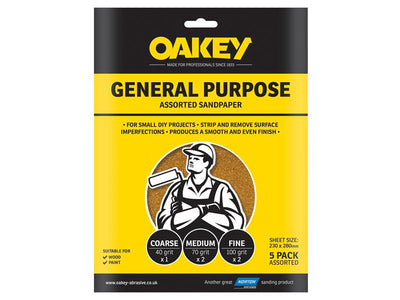Oakey Glasspaper Sanding Sheets 230 x 280mm Course/Extra Coarse 40G (5) – – Now available at MTN Shop UK.