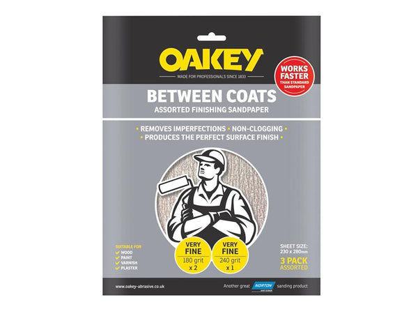 Oakey Between Coats Finishing Sandpaper 230 x 280mm Assorted (3) – – Now available at MTN Shop UK.