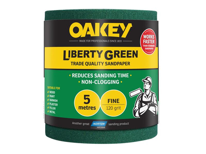 Oakey  Liberty Green Sanding Roll 115mm x 5m Fine 120G