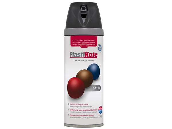 PlastiKote Twist & Spray Satin Black 400ml – – Now available at MTN Shop UK.