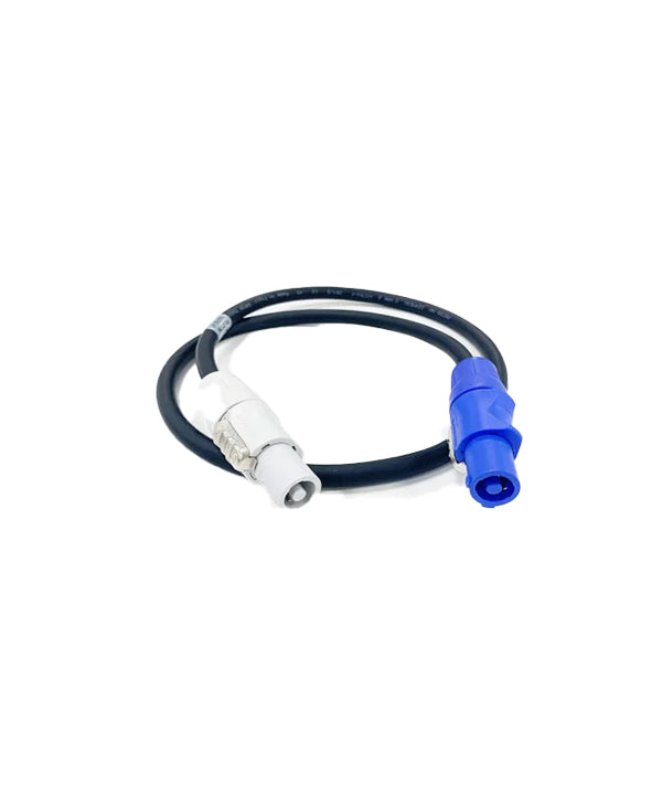 Black rubber cable with white and blue ends