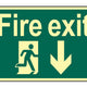 Scan Fire Exit Running Man Arrow Down - Photoluminescent 300 x 200mm