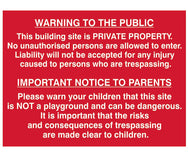 Building Site Warning To Public And Parents