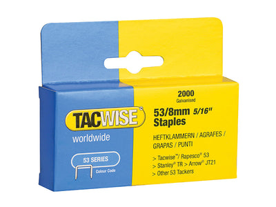 Tacwise 53 Light-Duty Staples 8mm (Type JT21 A) (Pack 2000) – – Now available at MTN Shop UK.