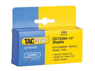 Tacwise 53 Light-Duty Staples 12mm (Type JT21 A) (Pack 2000) – – Now available at MTN Shop UK.