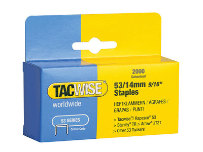 Tacwise 53 Light-Duty Staples 14mm (Type JT21 A) (Pack 2000) – – Now available at MTN Shop UK.