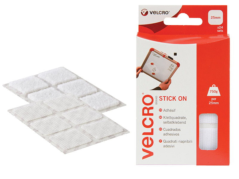 VELCRO® Brand VELCRO® Brand Stick On Squares 25mm White (Pack 24) – – Now available at MTN Shop UK.