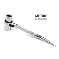 Dirty Rigger Podger 4-in-1 (Metric Combination) – Constructed from solid steel & Coated in an ultra-tough nickel-chrome plating. 4 socket sizes: 17, 19, 21 and 24 mm. With a small eyelet to attach a lanyard. – Now available at MTN Shop UK.
