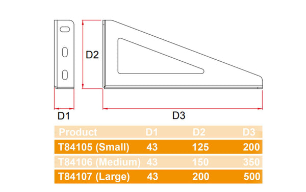 Doughty Studio Rail Slotted Wall Brackets - 3 Sizes. Supplied by MTN Shop EU