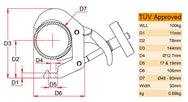 Doughty Quick Trigger Clamp 48-80mm (TÜV Certified) – Fit ⌀48-80mm Tube. Constructed from high tensile aluminum. A large Easy-grip handle is fitted for ease of use. Width: 30mm. Fast & Int' Shipment – Now available at MTN Shop UK. - imagen 3
