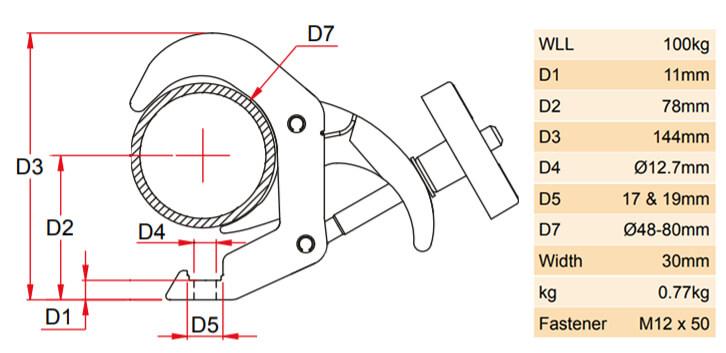 Doughty Quick Trigger® Hook Clamp 48-80mm – The Titan Quick Trigger Hook Clamp is supplied w/a Wing Nut & M12 Bolt Fixing. Fit ⌀48-80mm Tube. Constructed from high tensile aluminum. – Now available at MTN Shop UK. - imagen 3