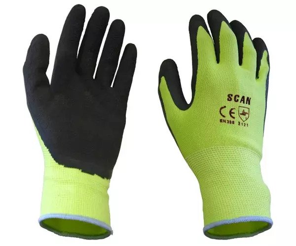 Scan Hi-Vis Yellow Foam Latex Coated Gloves