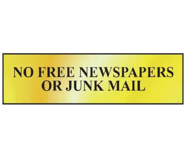No Free Newspapers Or Junk Mail - Polished Brass Effect