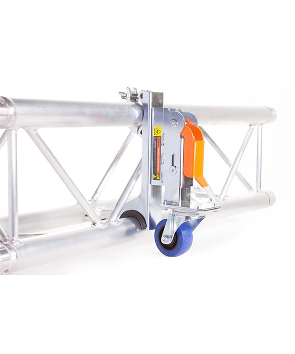 Lifting Wheel with 80mm Rotating Castor Admiral Staging POPOAL04 – The Admiral Staging lifting wheel is a highly versatile and utile tool that makes moving equipment much easier. The wheel moves up and down 27mm and can be used for three different applications: As a truss mover: by means of our truss attachment, you can lift truss frames and roll them from the stage as a riser As a stage leg riser: for use underneath a stage riser. In the past, these risers were moved around by using a stage leg with a moun - imagen 2