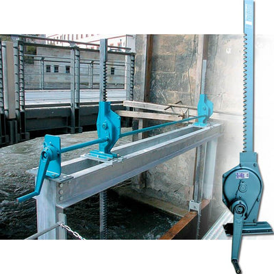 Pfaff Sluice Gate Jack SCH-W – It is a sluice gate jack system with rack and pinion drive for opening and closing gates in sluices. – Now available at MTN Shop UK.