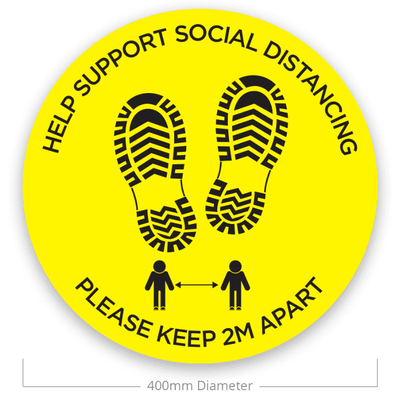 Lemark Social Distancing Floor Stickers 400mm Dia. [Yellow/Black] – ✔Printed with the text “Help Support Social Distancing Please Keep 2M Apart” ✔Colour: Black/Yellow ✔Anti-scratch design – Now available at MTN Shop UK.