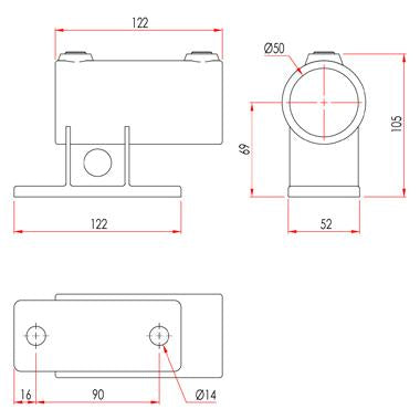 Key Clamp: Doughty Railing Side Support Vertical Base. Supplied by MTN Shop EU - imagen 2